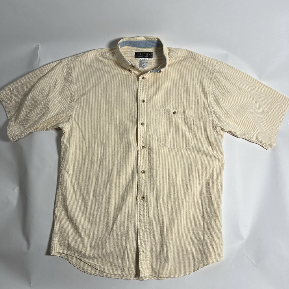 Deep River Trading Co Men's Beige/White Striped Woven Cotton Button-Up SS XL